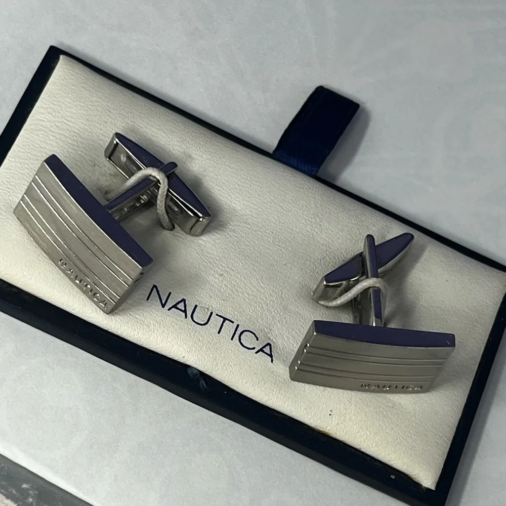 Nautica Silver Ribbed  Cufflinks NEW